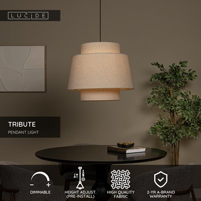 Lucide TRIBUTE - Pendant light - Ø 60 cm - 1xE27 - Cream